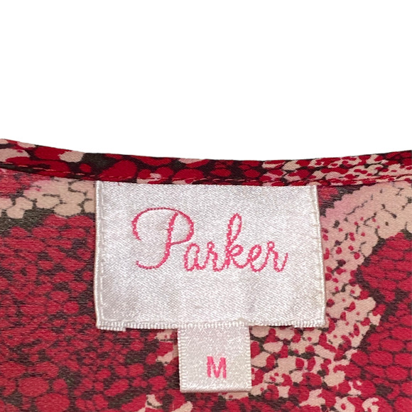 Parker Women's Dress Red Rose Syncned Long Sleeve 100% Silk Scoop Neck Size M - Picture 2 of 6